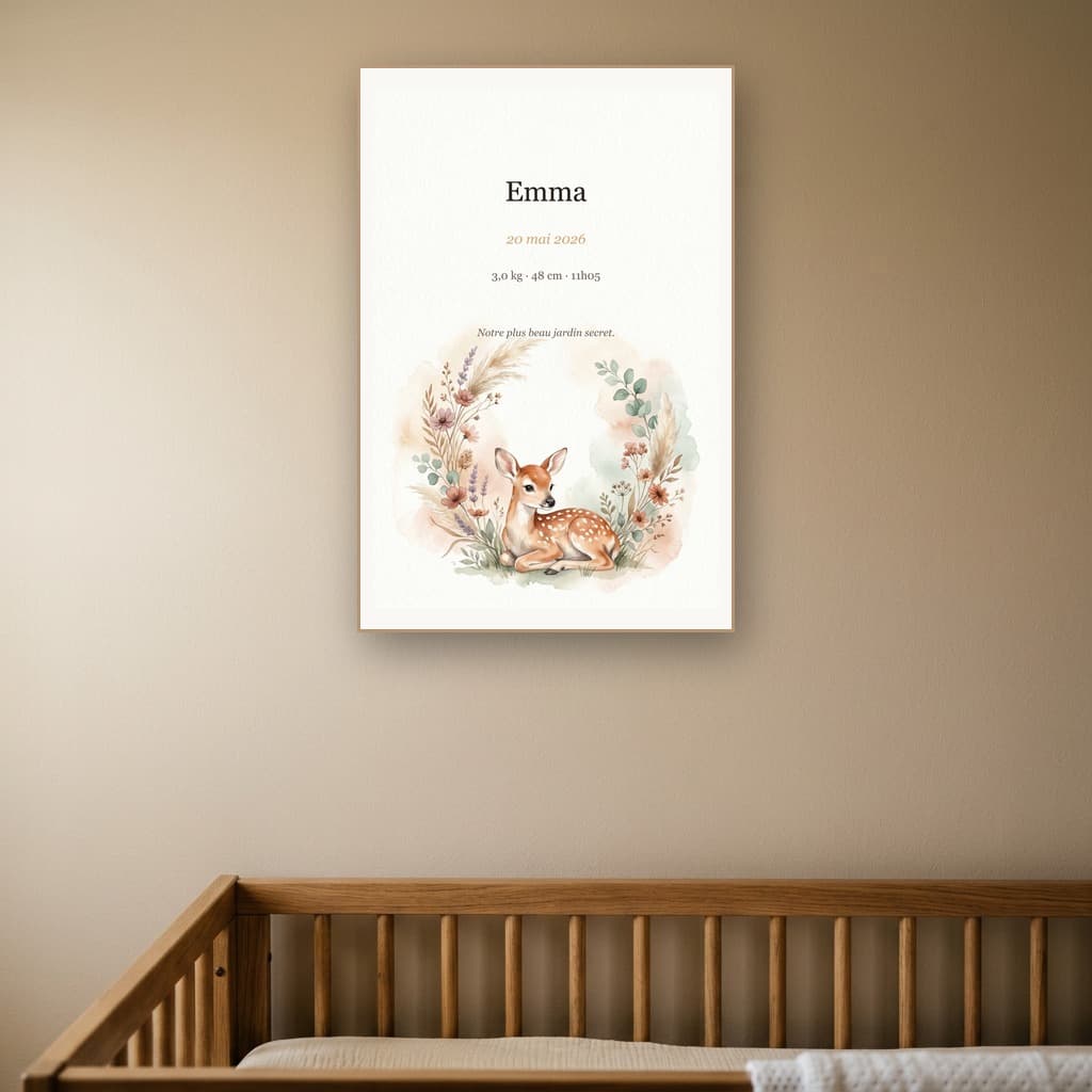 Aperçu en situation réelle de l'affiche Affiche Naissance Botanique - Vue 1