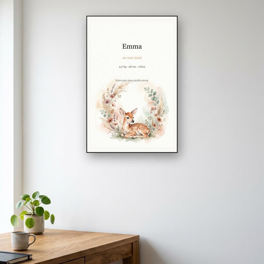 Aperçu en situation réelle de l'affiche Affiche Naissance Botanique - Vue 2