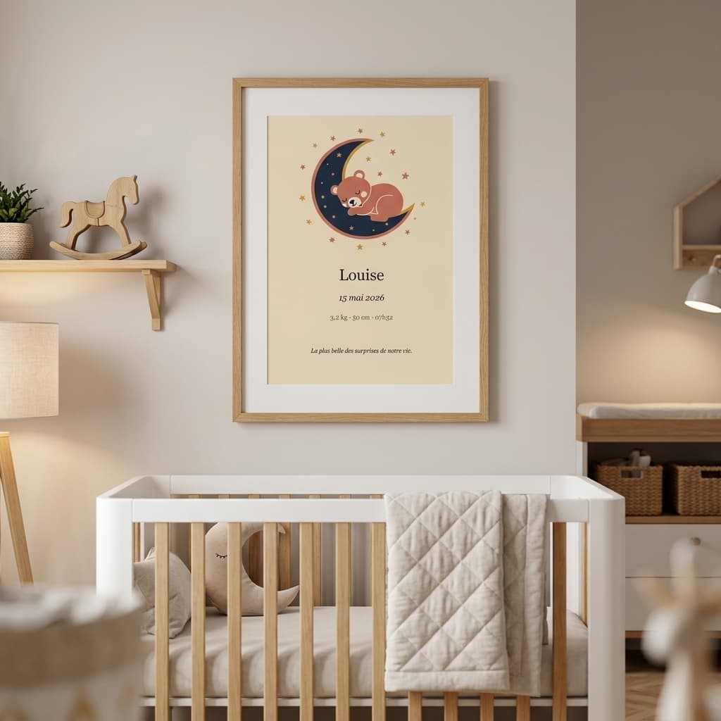 Affiche Naissance Line Art — affiche personnalisée Naissance L'Instant Perso