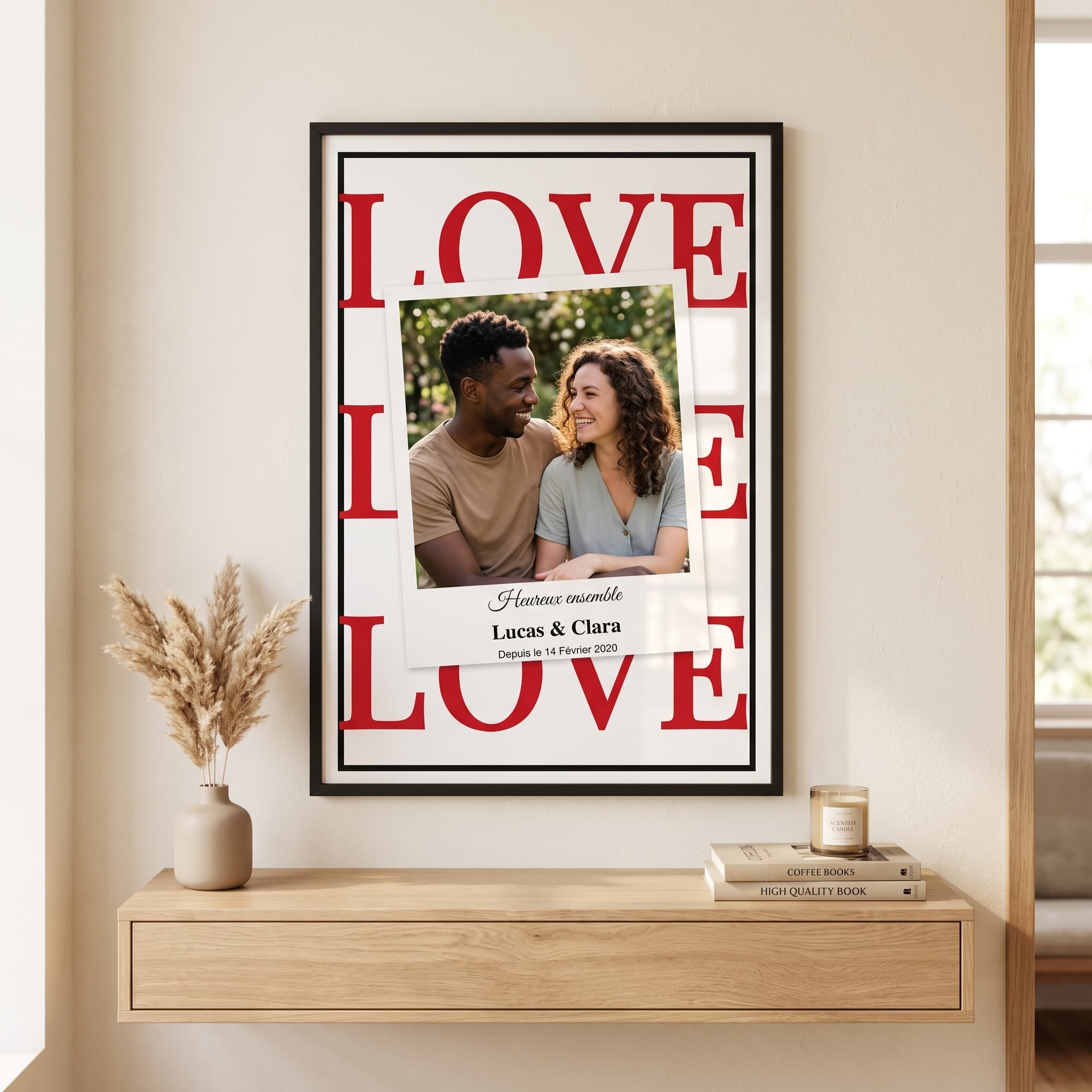 Aperçu en situation réelle de l'affiche Affiche Couple LOVE Polaroid & Typographie Rétro - Vue 1
