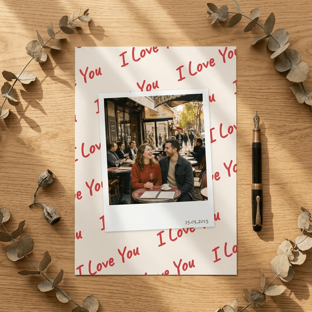 Aperçu en situation réelle de l'affiche Affiche Couple I Love You Polaroid - Vue 1