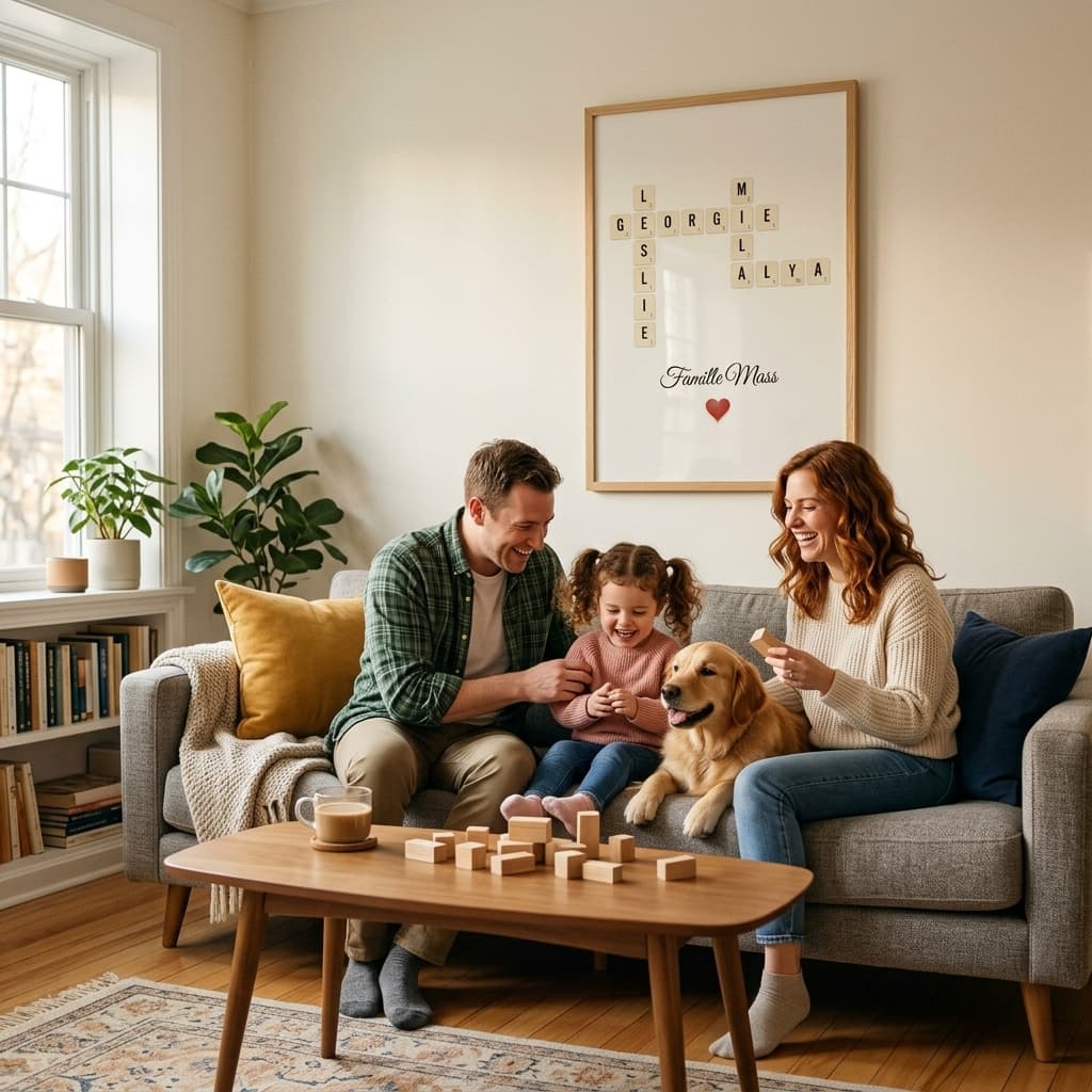 Aperçu en situation réelle de l'affiche Tableau Personnalisé Famille Prénoms - Vue 2
