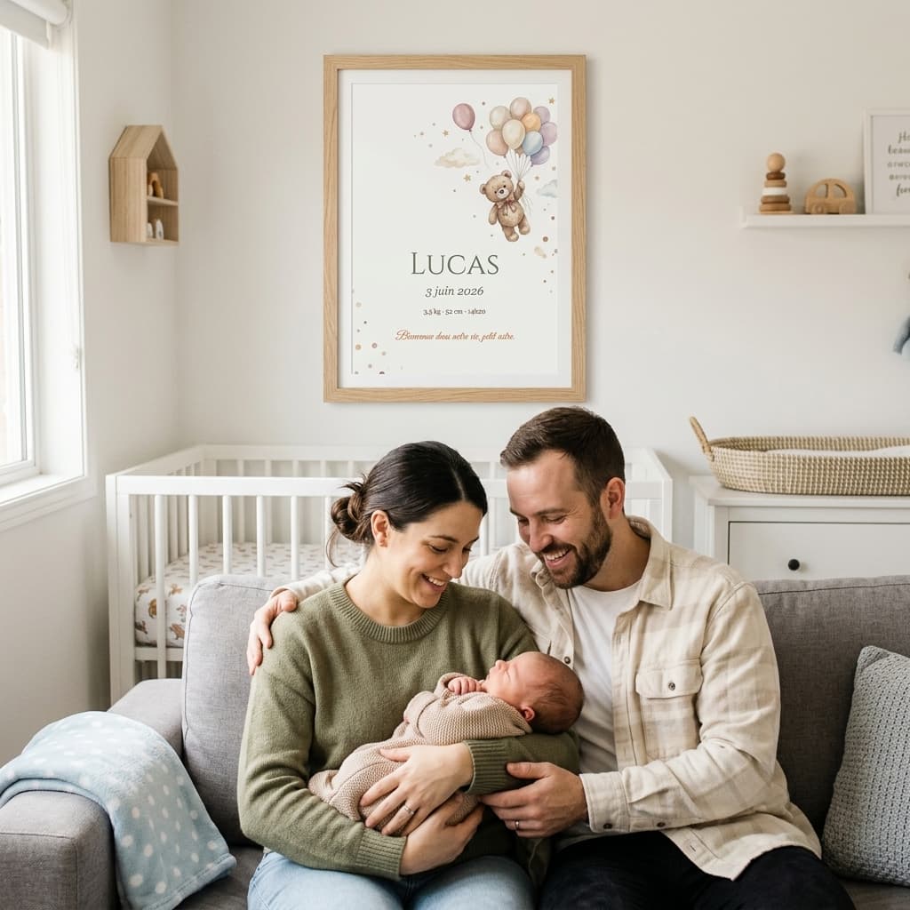 Aperçu en situation réelle de l'affiche Affiche Chambre Bébé Ourson - Vue 2