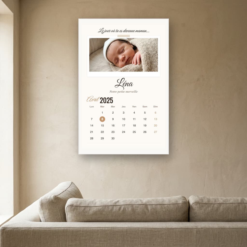 Aperçu en situation réelle de l'affiche Affiche Naissance Calendrier - Vue 3
