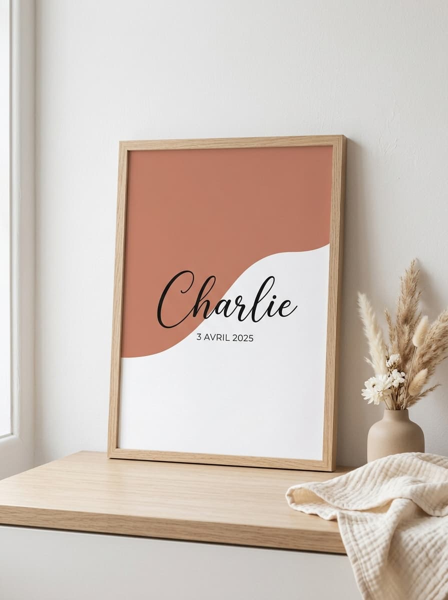 Aperçu en situation réelle de l'affiche Affiche Naissance Vague Prénom - Vue 1