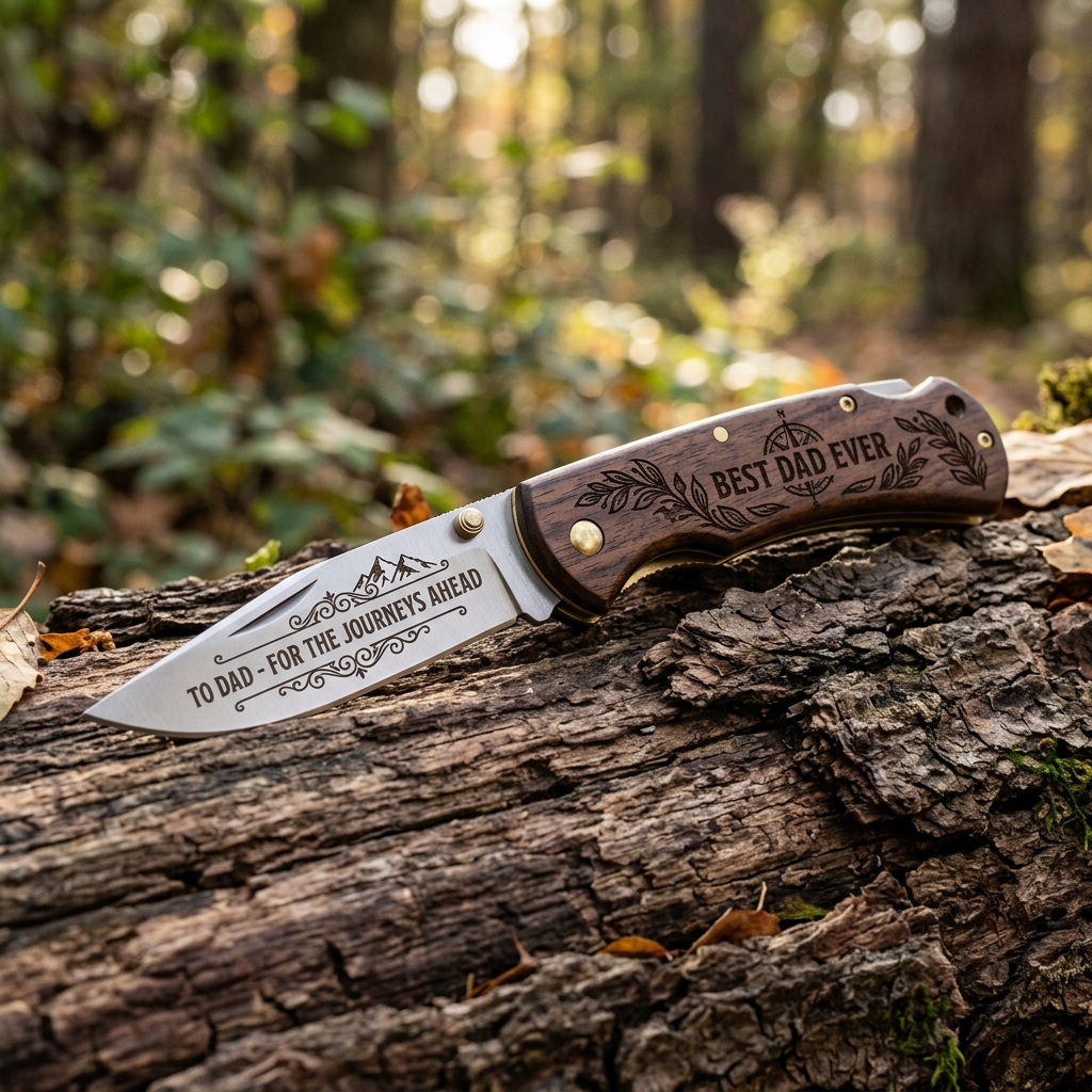 Couteau de poche pliant en bois gravé pour papa Couteau de poche en bois gravé papa